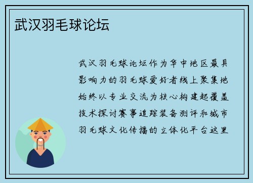武汉羽毛球论坛