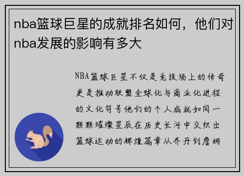nba篮球巨星的成就排名如何，他们对nba发展的影响有多大