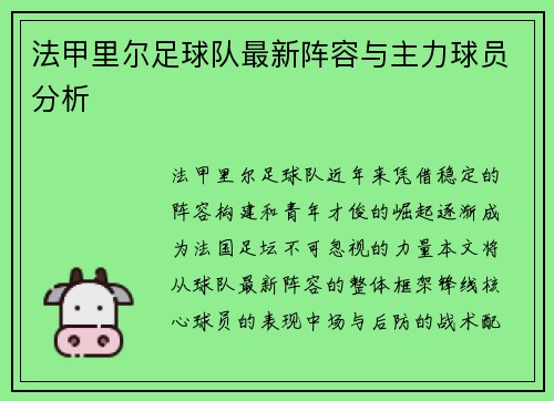 法甲里尔足球队最新阵容与主力球员分析
